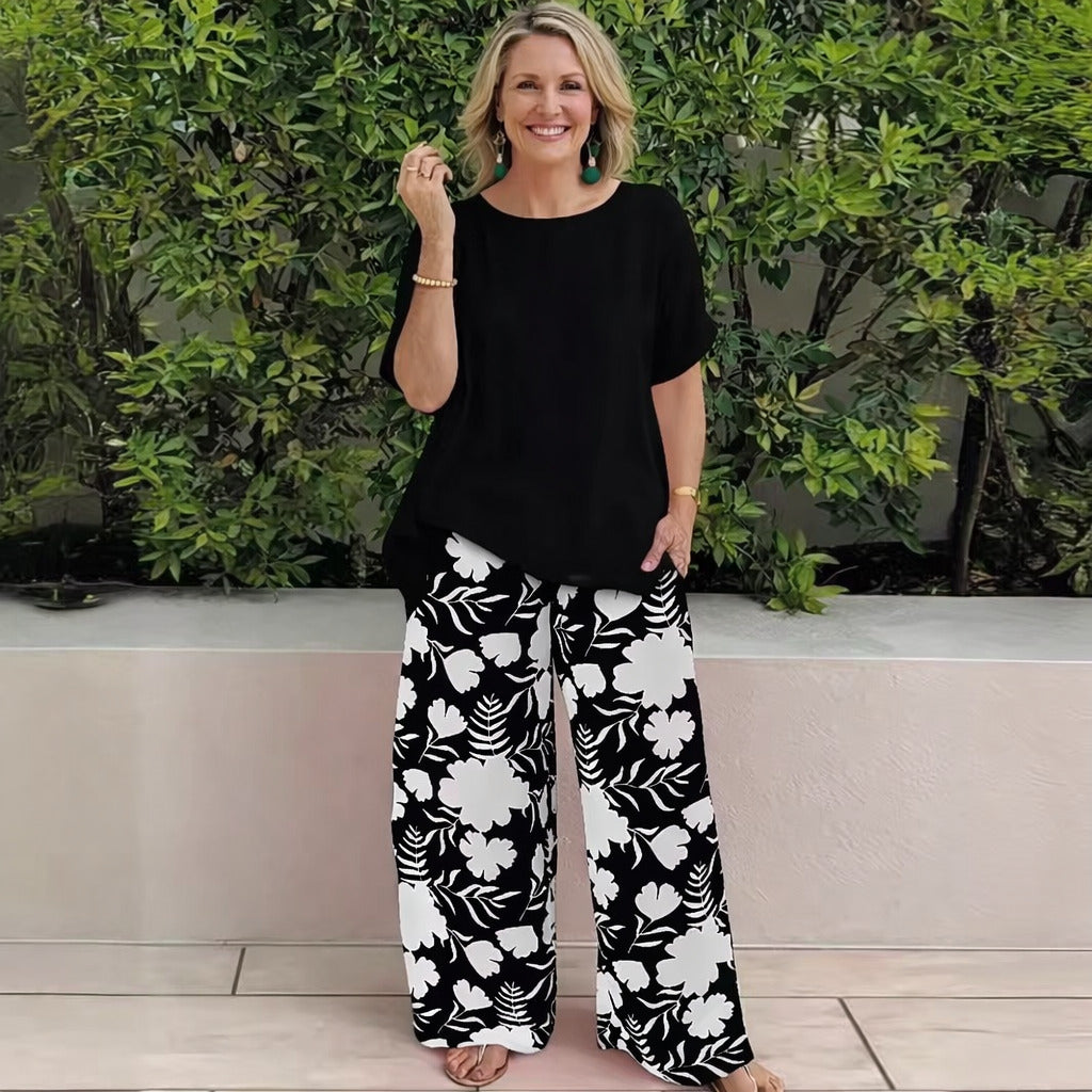 Set pantaloni gamba larga e maglia donna