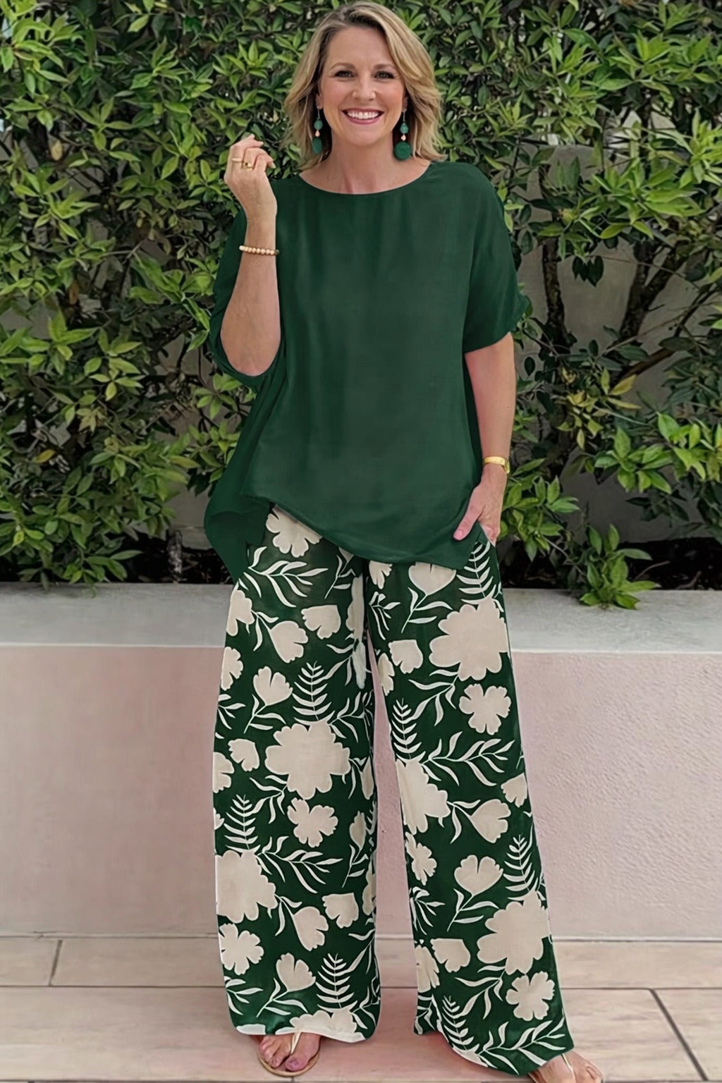 Set pantaloni gamba larga e maglia donna
